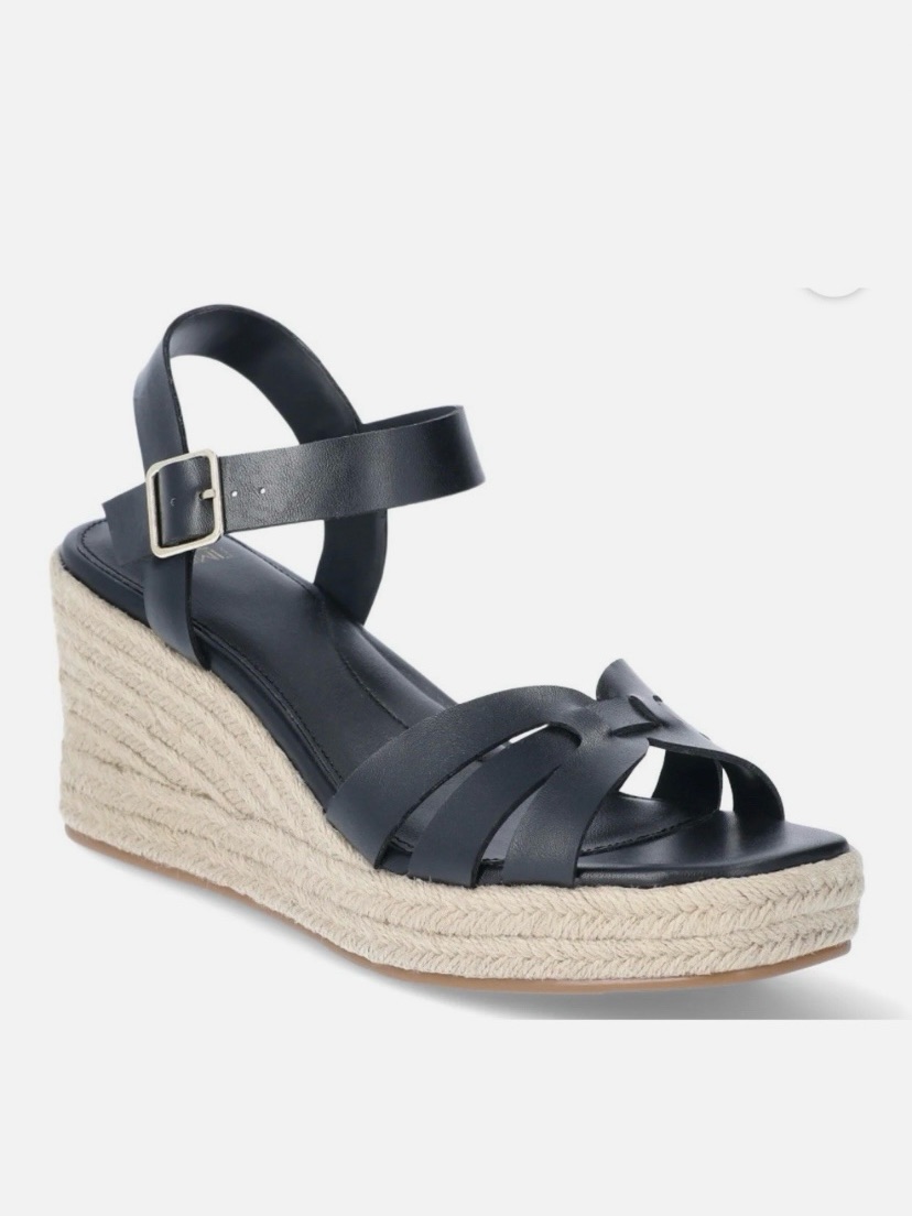 Time & Tru Women's Black Espadrille Platform Sandals Size 8 1/2 New Wedge Heel
